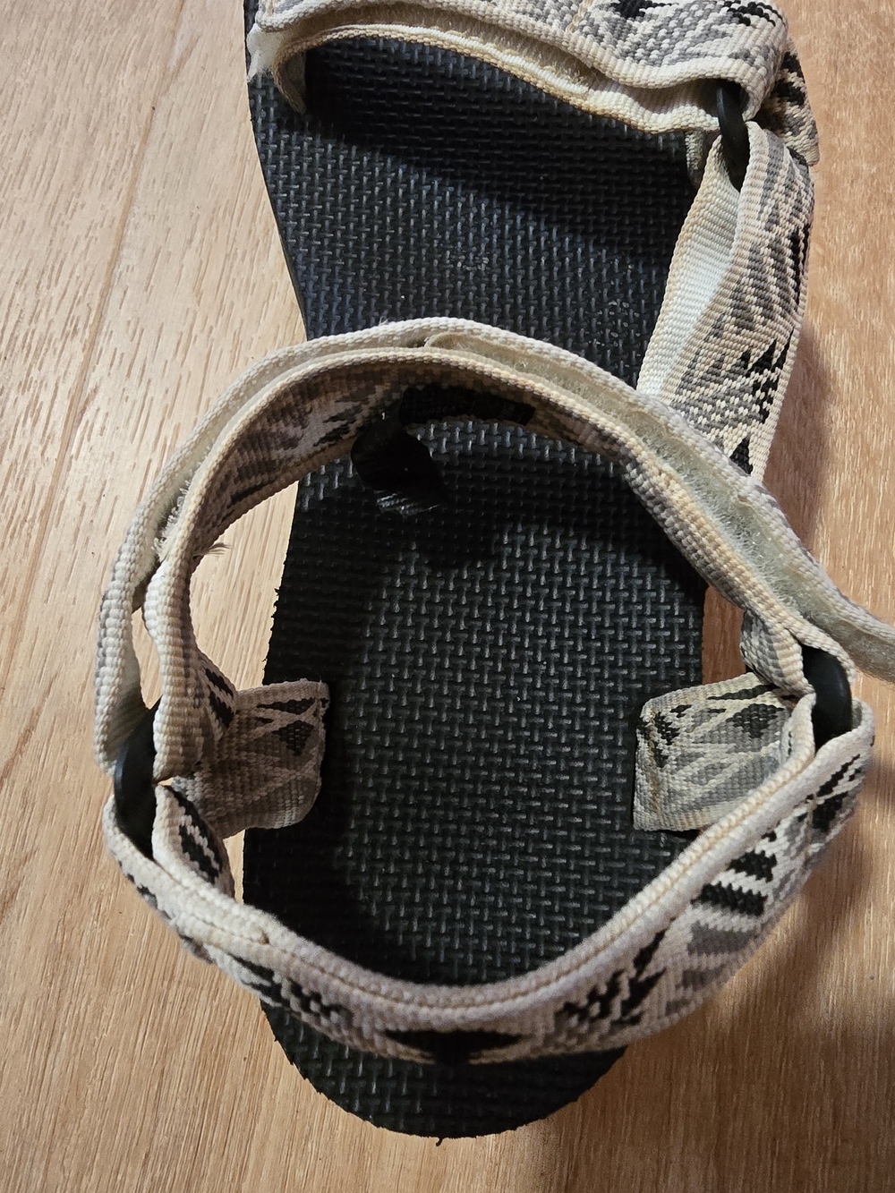 Teva Black Sandals with Cream Patterned Straps - Picture 8 of 8